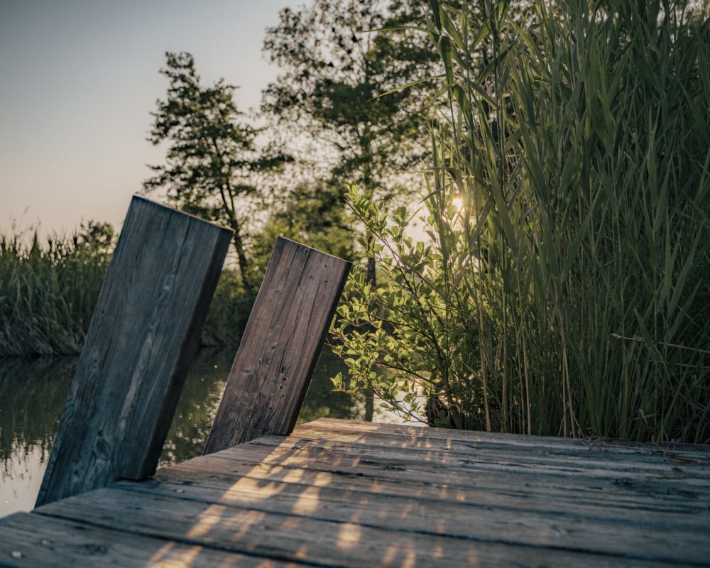 Seezugang Steg im Sonnenuntergang